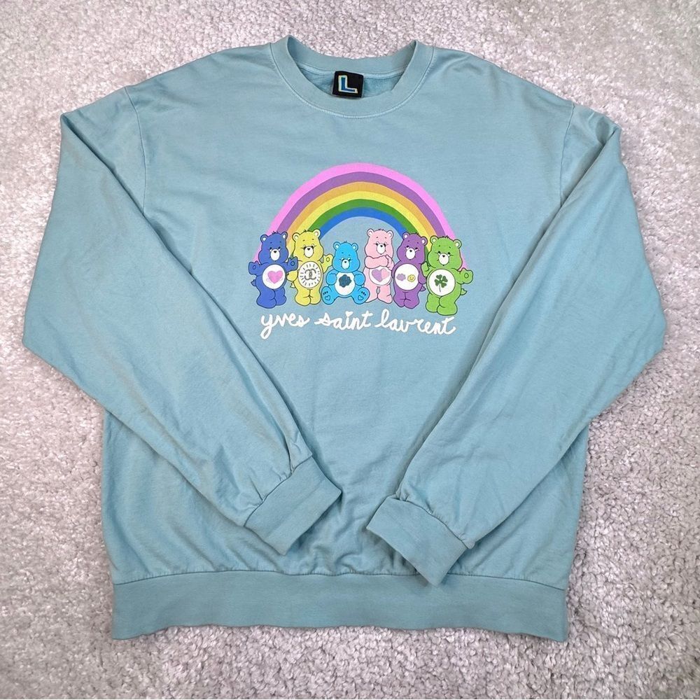 Mega Yacht Care Bears Rainbow YSL Crew Sweatshirt Blue